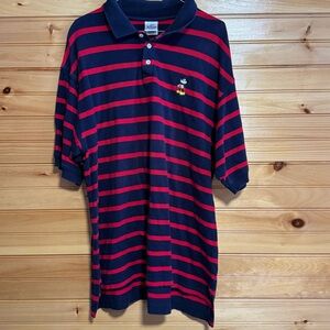 Disney Men's Mickey Mouse Navy and Red Striped Polo Shirt XL